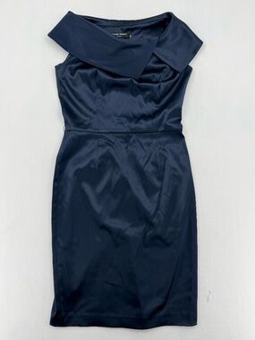 Ellen Tracy Navy Portrait Collar Sheath Cocktail Dress Size 4